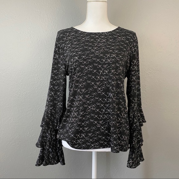 CeCe Danity Tiered Ruffled Bell Sleeve Bow Blouse - Picture 2 of 11